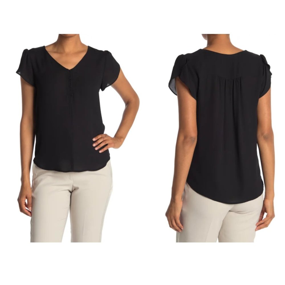 NWT Women's RDI Black Cap Sleeve V-Neck T-Shirt Black Plus Size 2X $50 G173